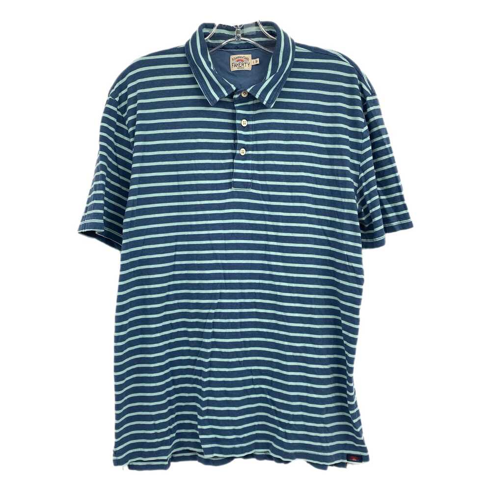 Faherty Blue Polo Shirt Striped Short Sleeve | Mens L